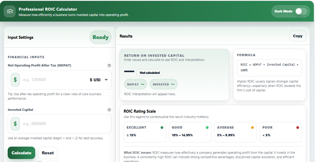 How to use ROIC Calculator